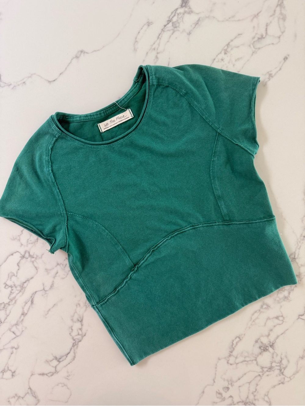 Free People We The Free Protagonist Cropped Cap Sleeve Tee - Teal - Size Medium